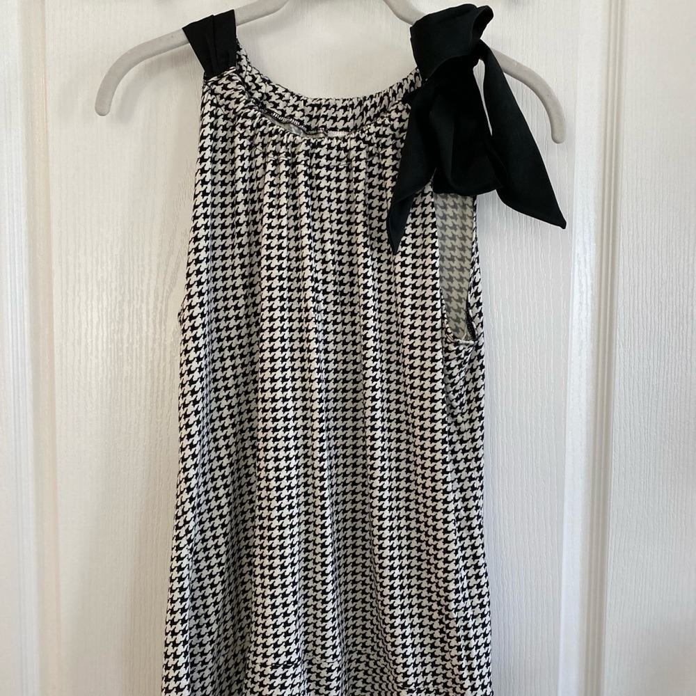 Merona Black White Pattern Sleeveless Top Womens Large Bow High Neck Tank EUC